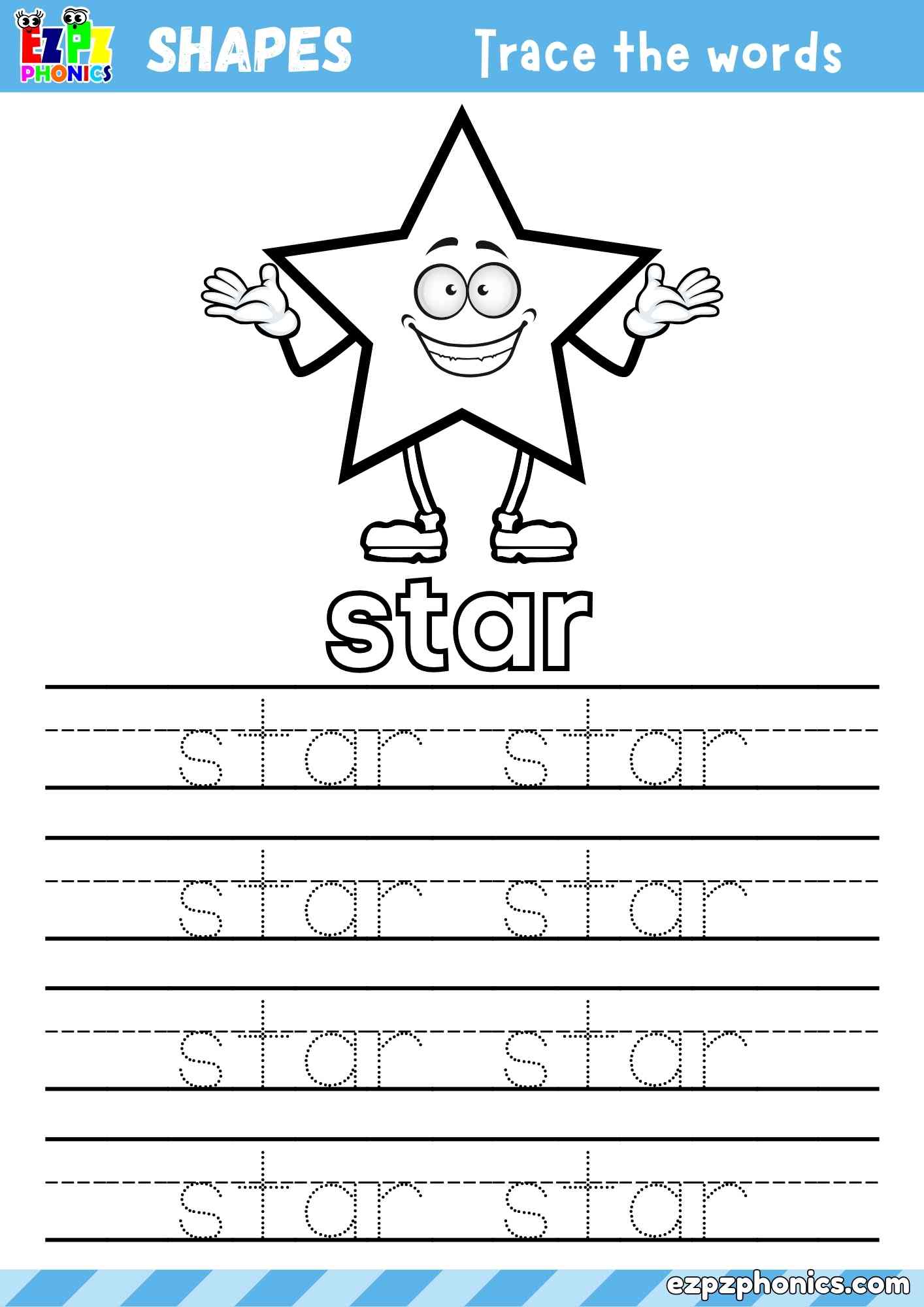 Star Shape - Coloring and Word Tracing Activity (Free PDF Download)